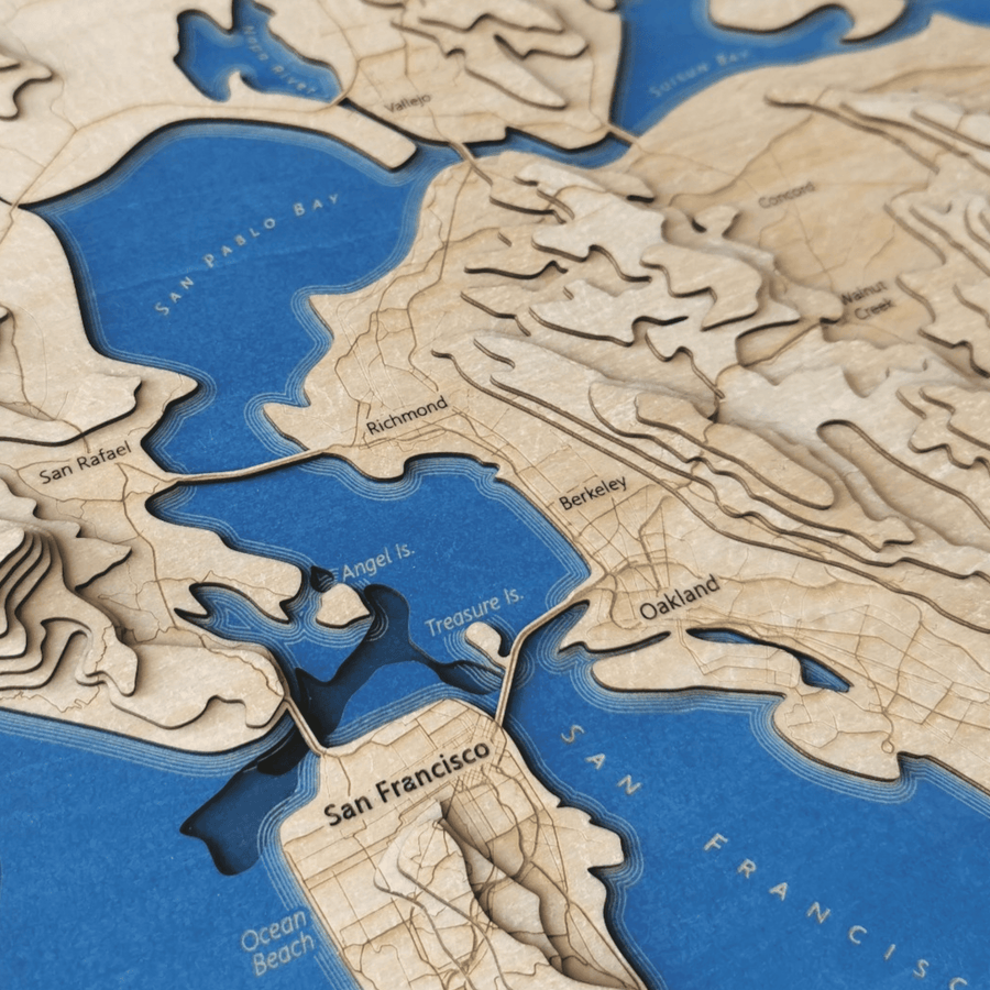 San Francisco Bay And the golden Gate bridge shown in 3d map form