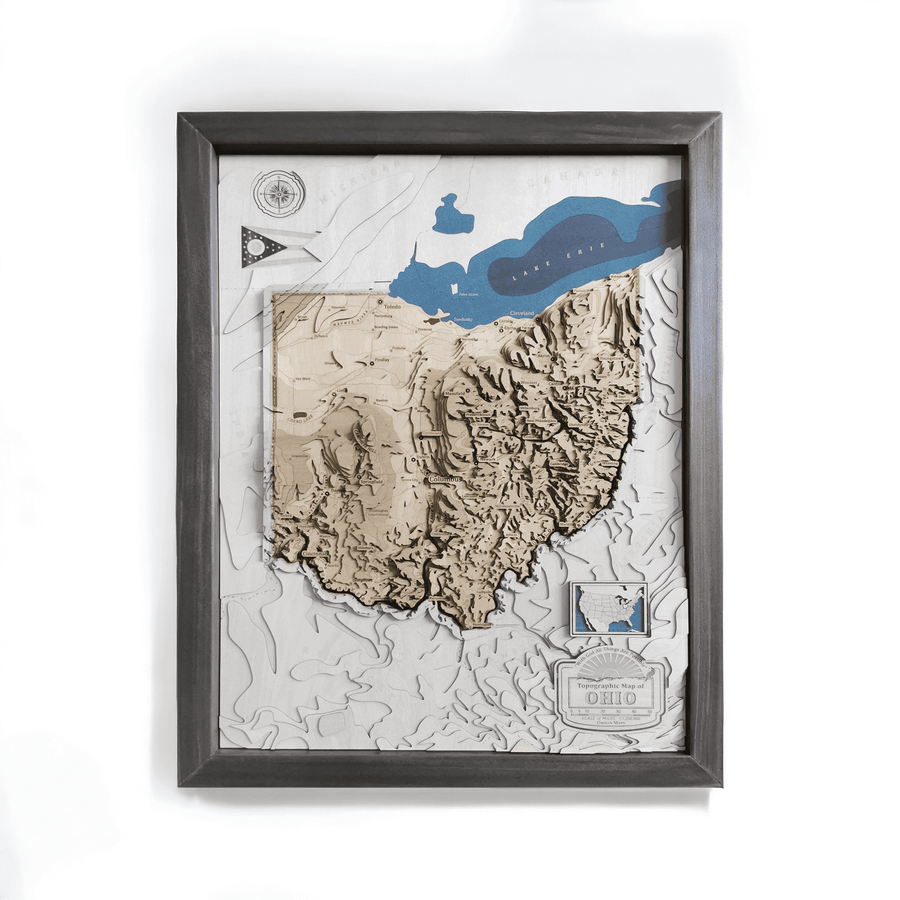 Wooden topographic map of Ohio state usa