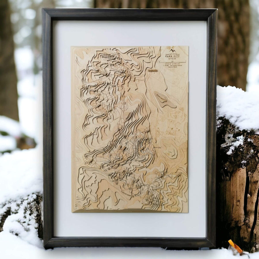 Park City Utah Ski Map Art Framed Sitting in the snow product picture