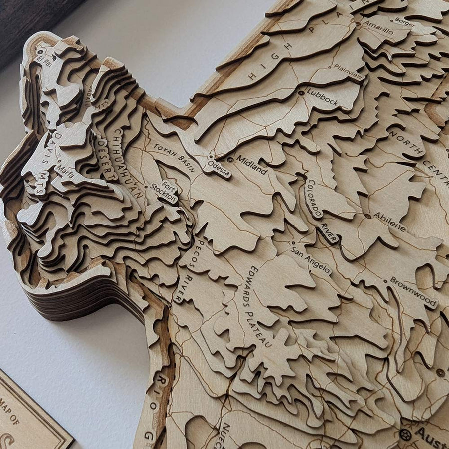 Custom Contour map art of Texas USA