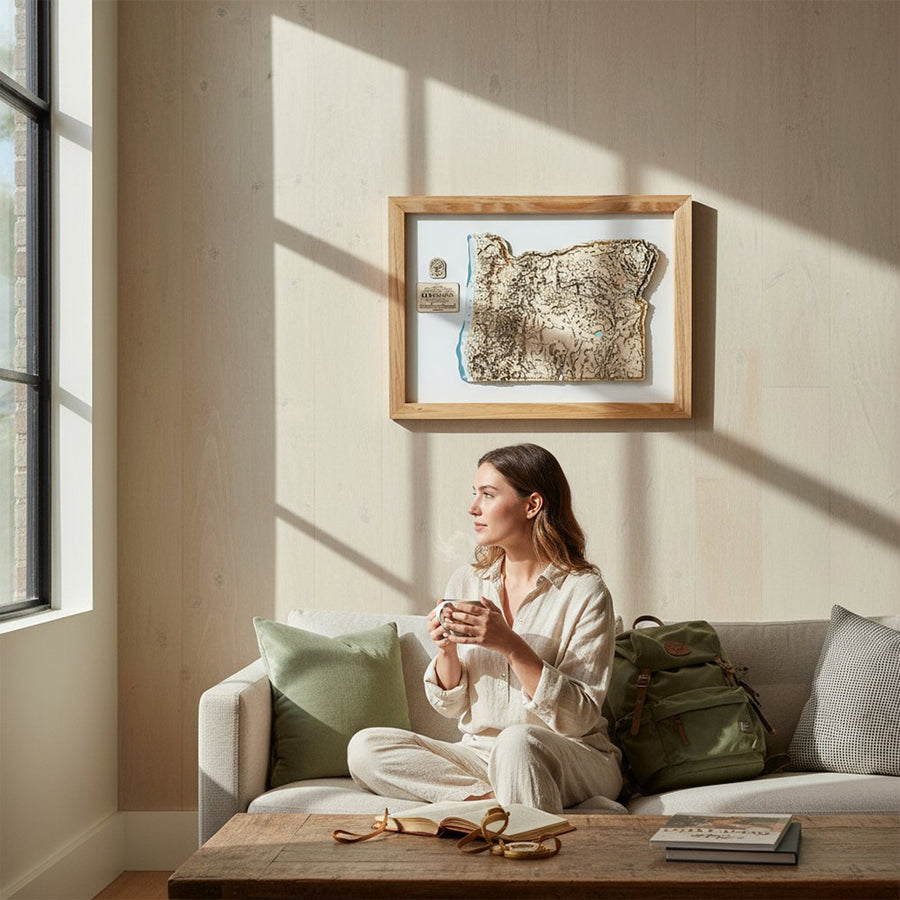 Wooden contour map art of Oregon State