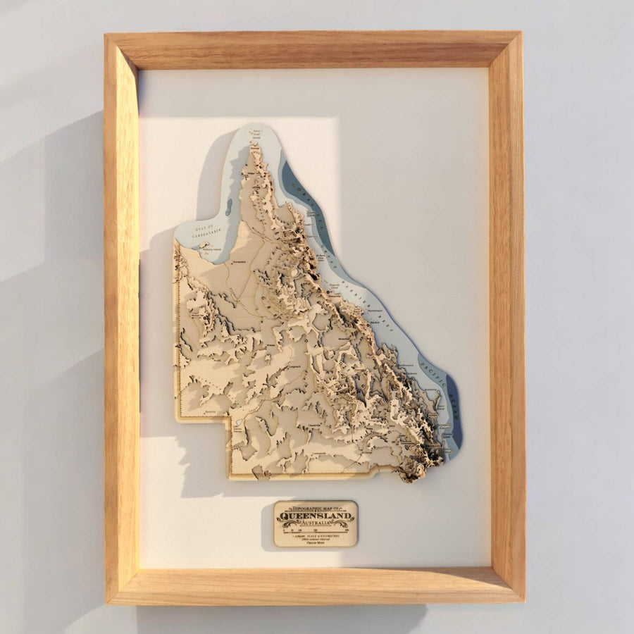 Queensland Australia state wooden contour map