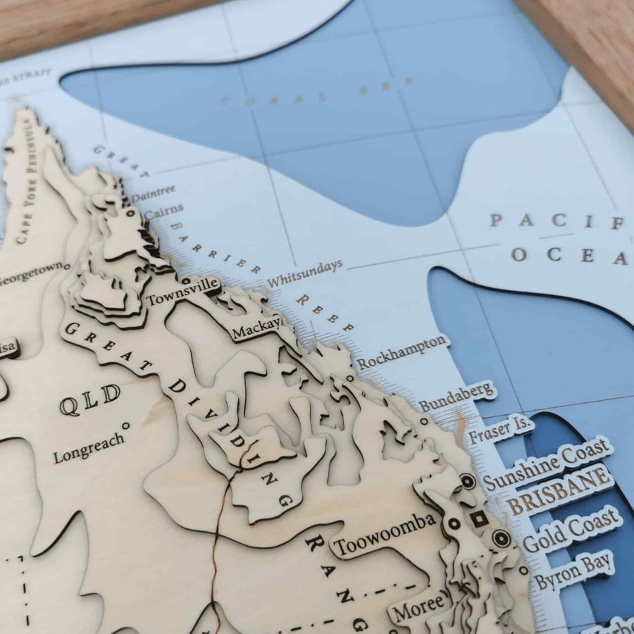 Close up of the whitsundays and great barrier reef of queensland as seen on a contour map