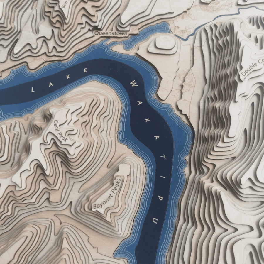 Queenstown Lake Wakatipu Wooden Map Art GIS