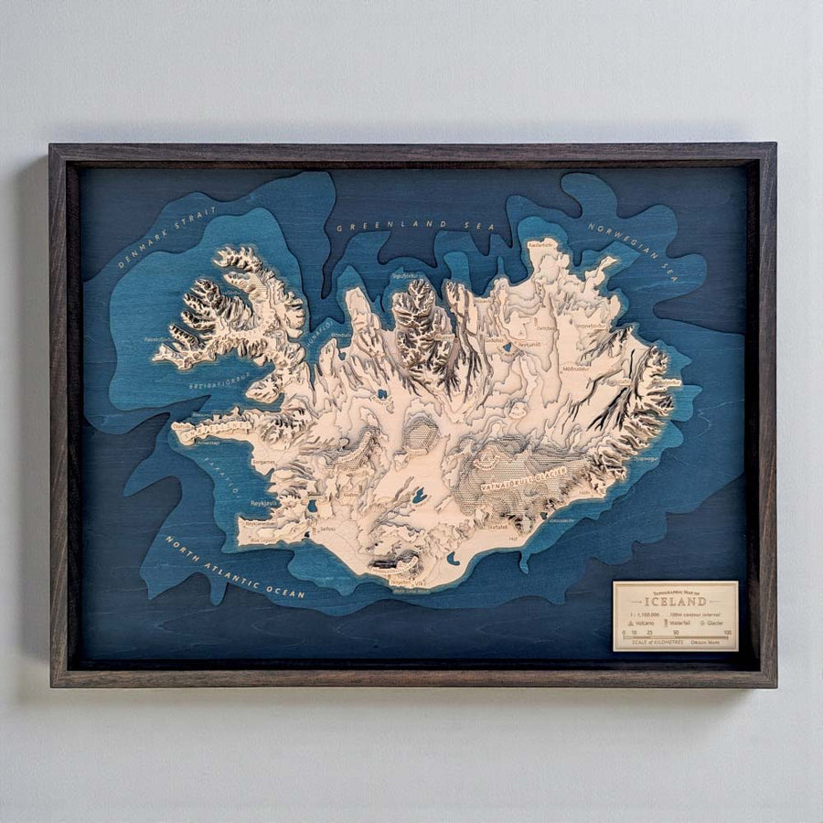 Framed 3d wooden map art of Iceland