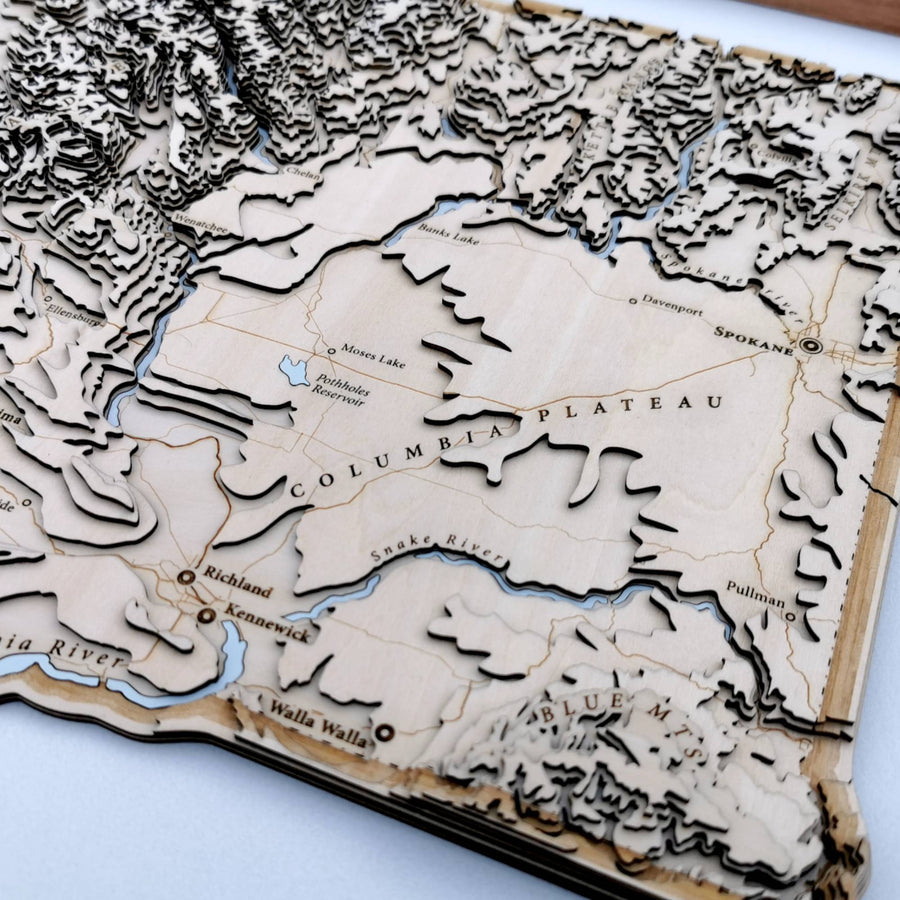 snake river and the columbia plateau of washington state as shown on a carved 3d map