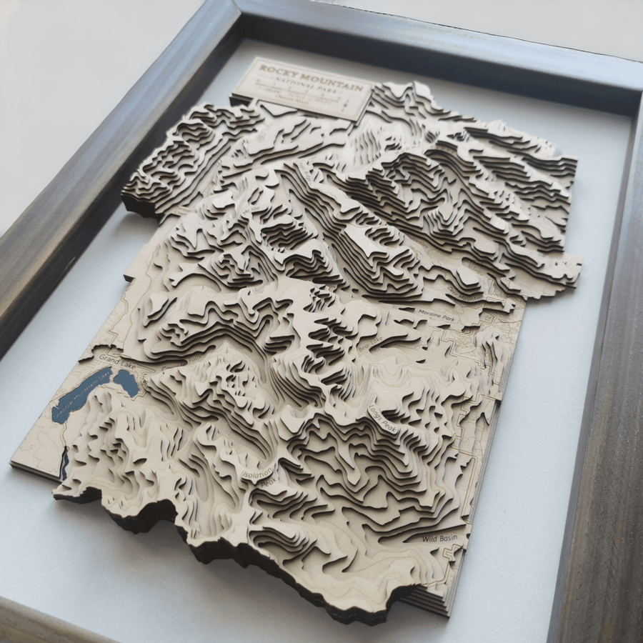 Contour Map art of the mountains of Rocky Mountain National Park
