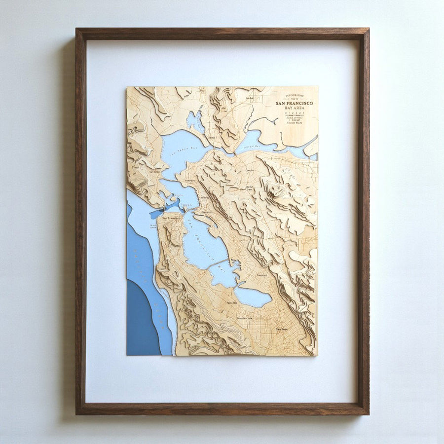 Framed Wooden topographic map of San Francisco Bay Area