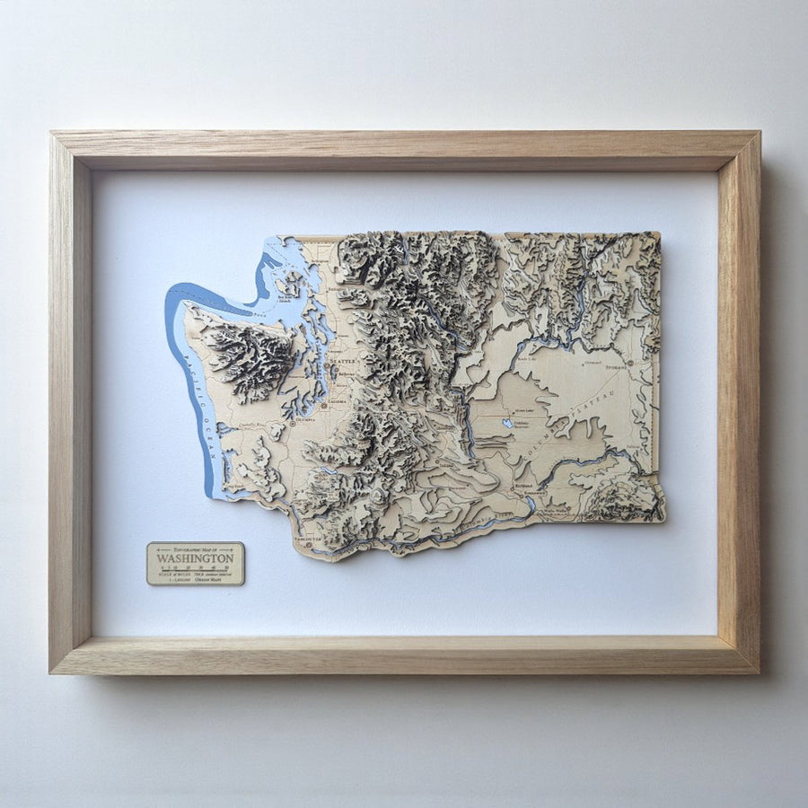 Handcrafted 3D contour map of Washington State, USA