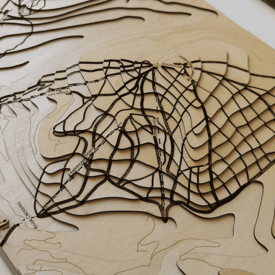 Yellowstone Ski Resort Wooden Map Art