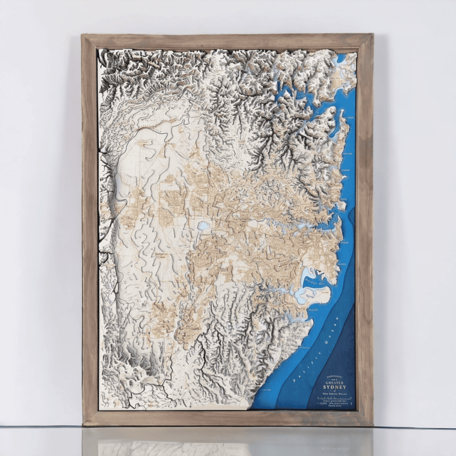 greater sydney wooden 3d contour map art framed