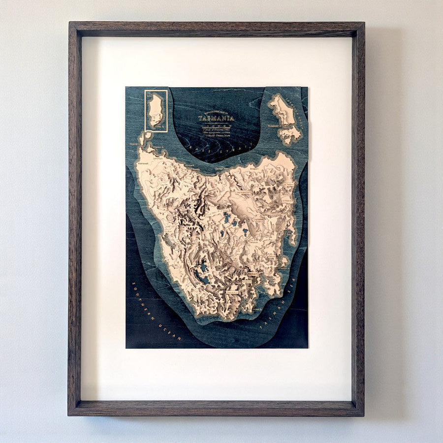 Wooden Topographic Contour Map of Tasmania