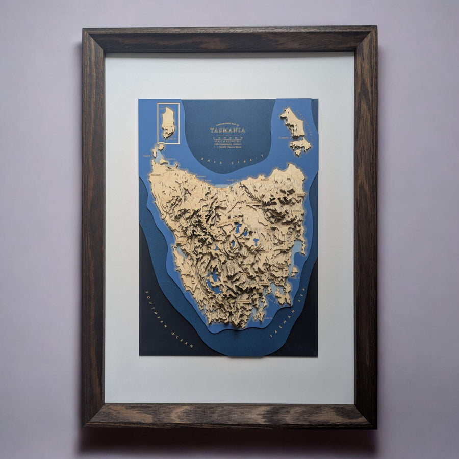 Wooden Contour Map of Tasmania Art