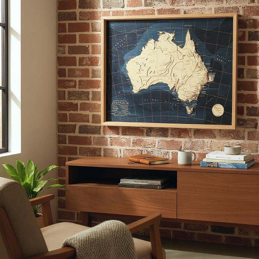 3D Framed Contour Map of Australia in a living room