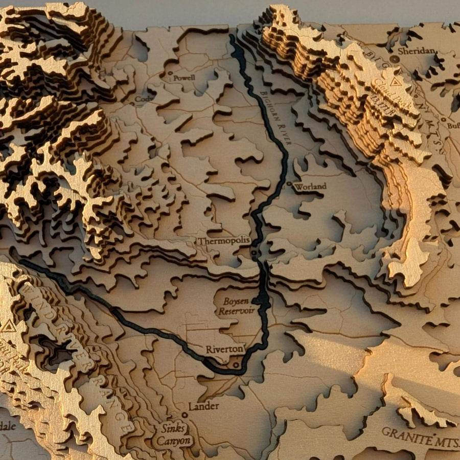 Thermopolis of Wyoming state as seen on a wooden contour map art
