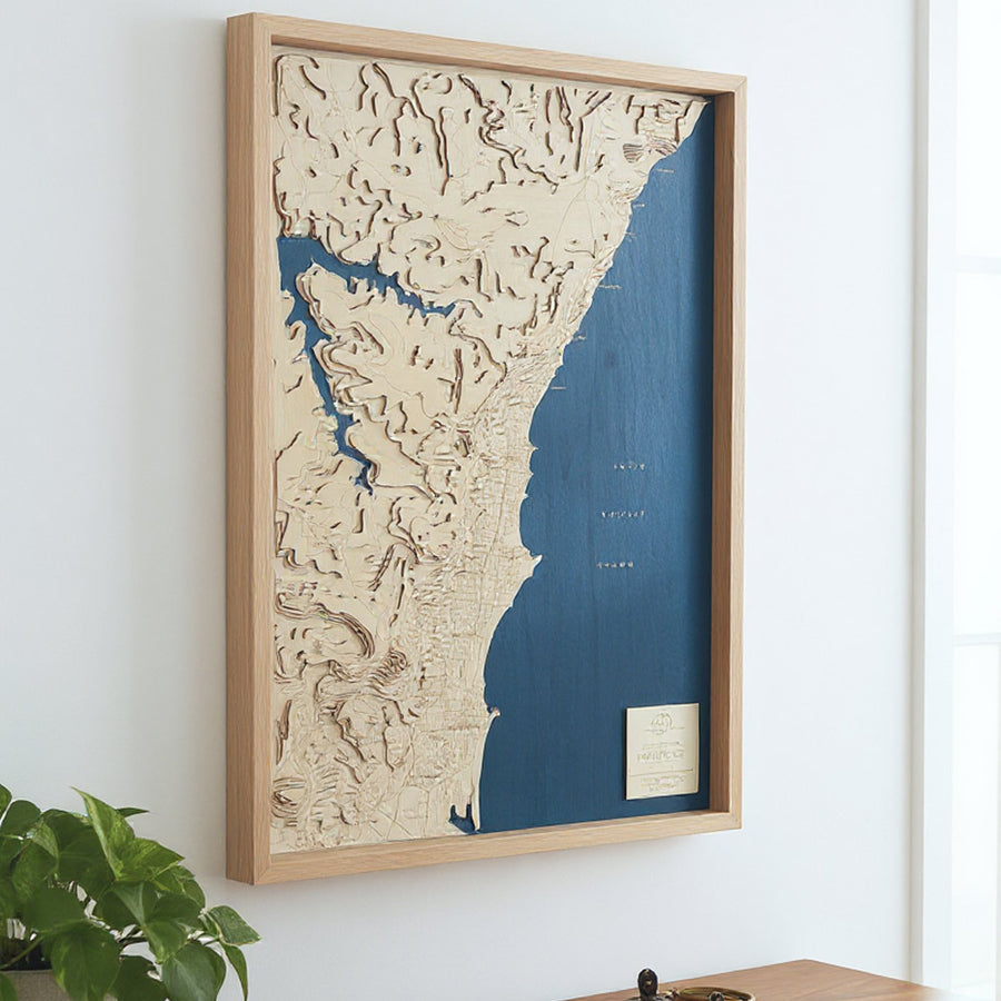 3D custom wooden map art on a wall
