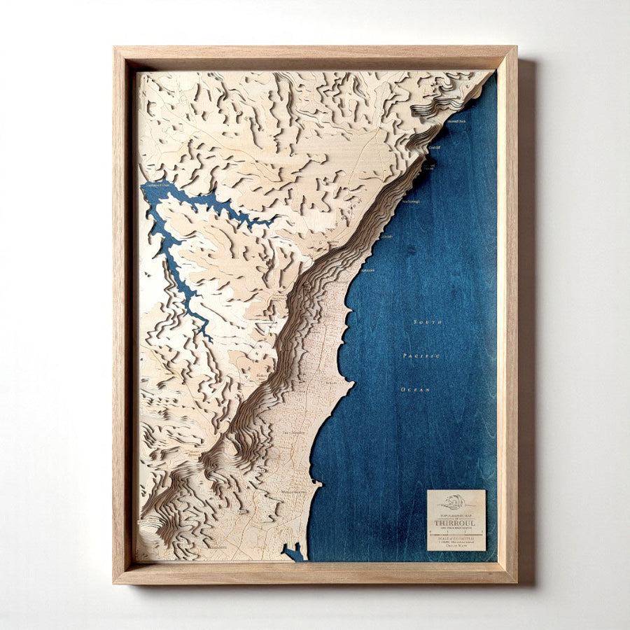 Custom topographic wooden map of Thirroul