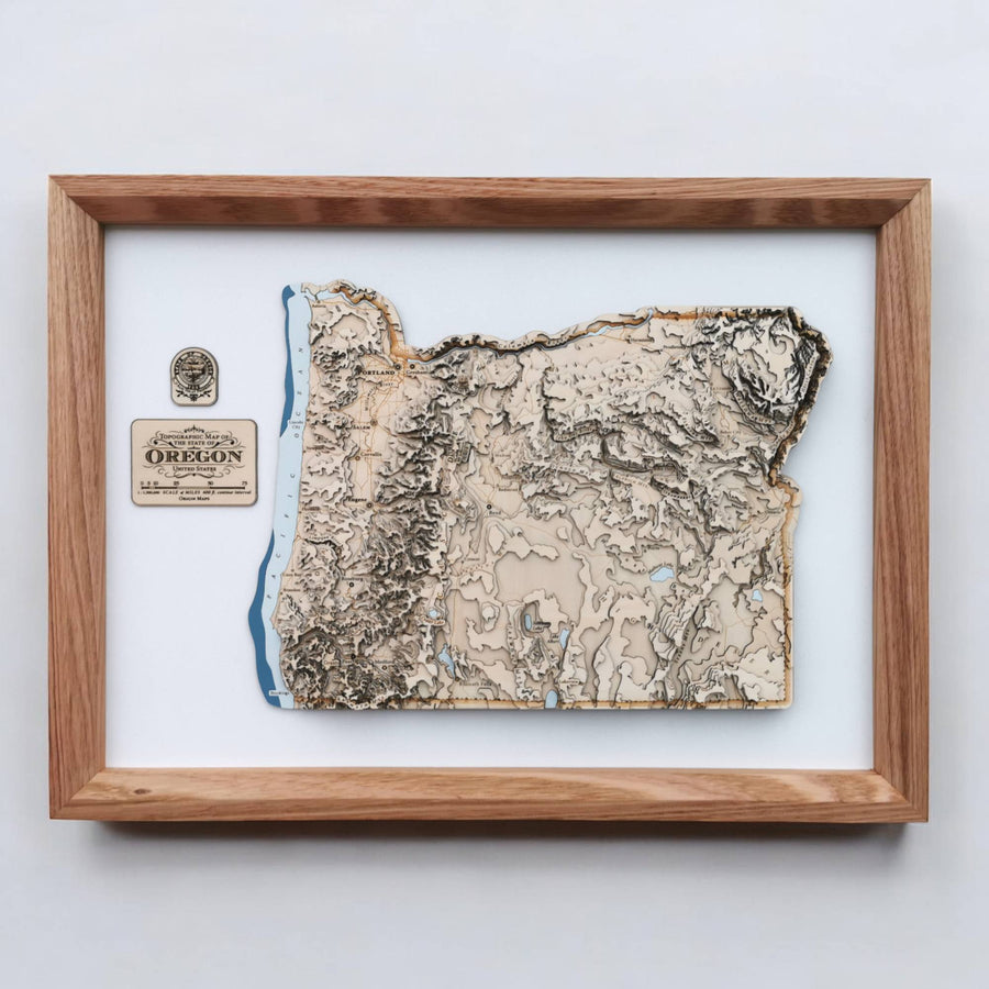 Oregon State USA wooden topographic contour map