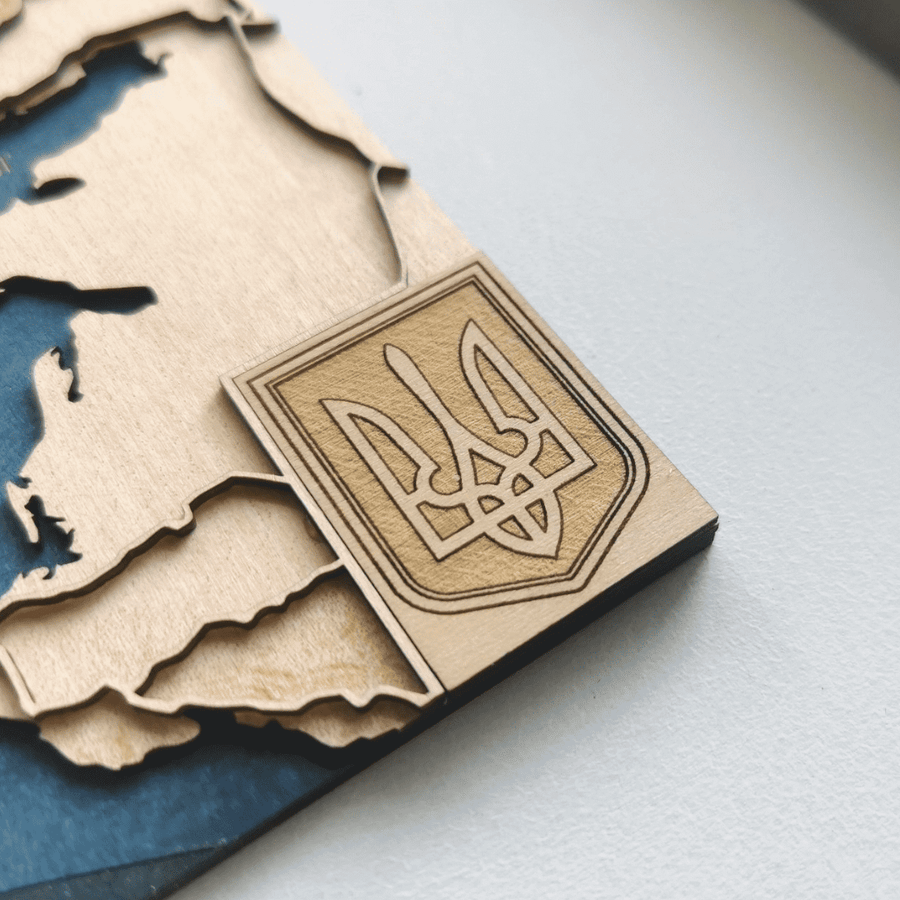 Ukraine military emblem laser engraved in wood