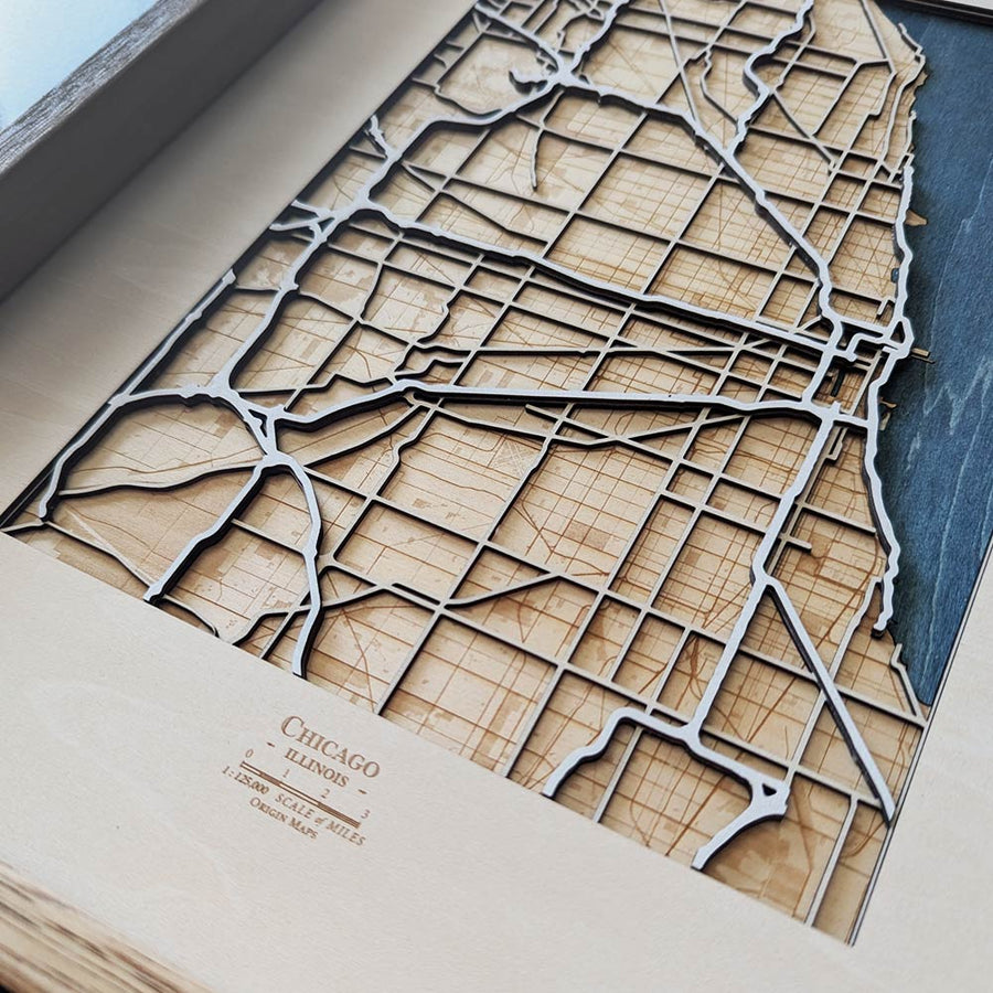 Wooden unique map of Chicago