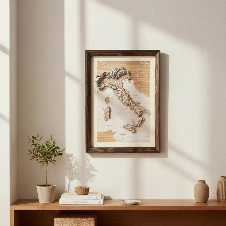 Italy Wooden Topographic Map in a living room