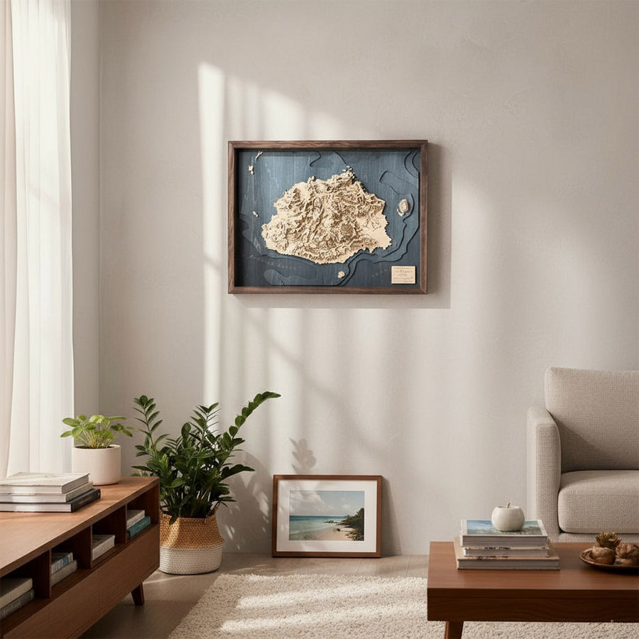 Wooden Custom Map Gift Of Fiji in a living room