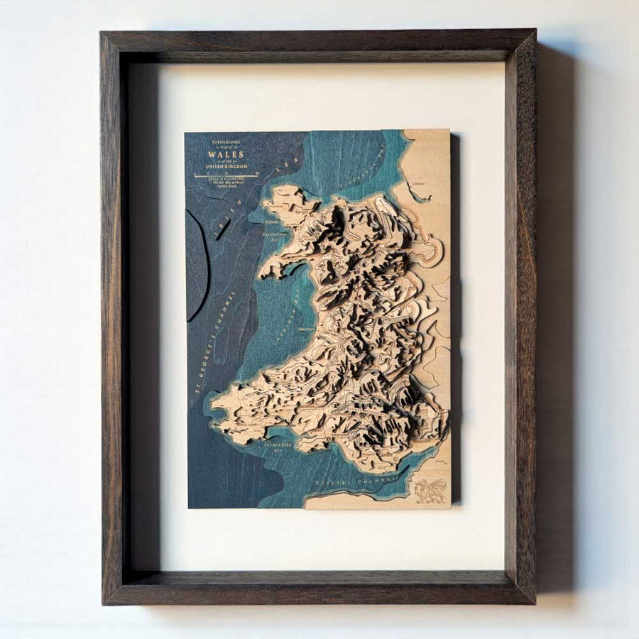 Wooden 3d framed map of wales, UK