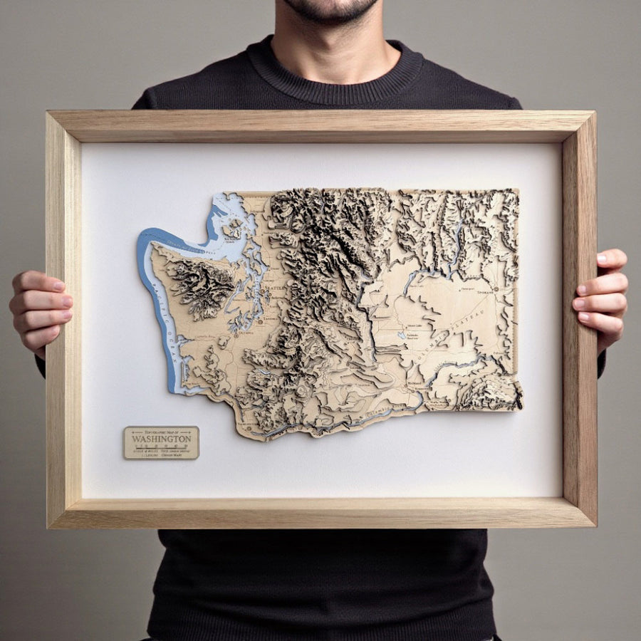 Wooden framed map of Washington State