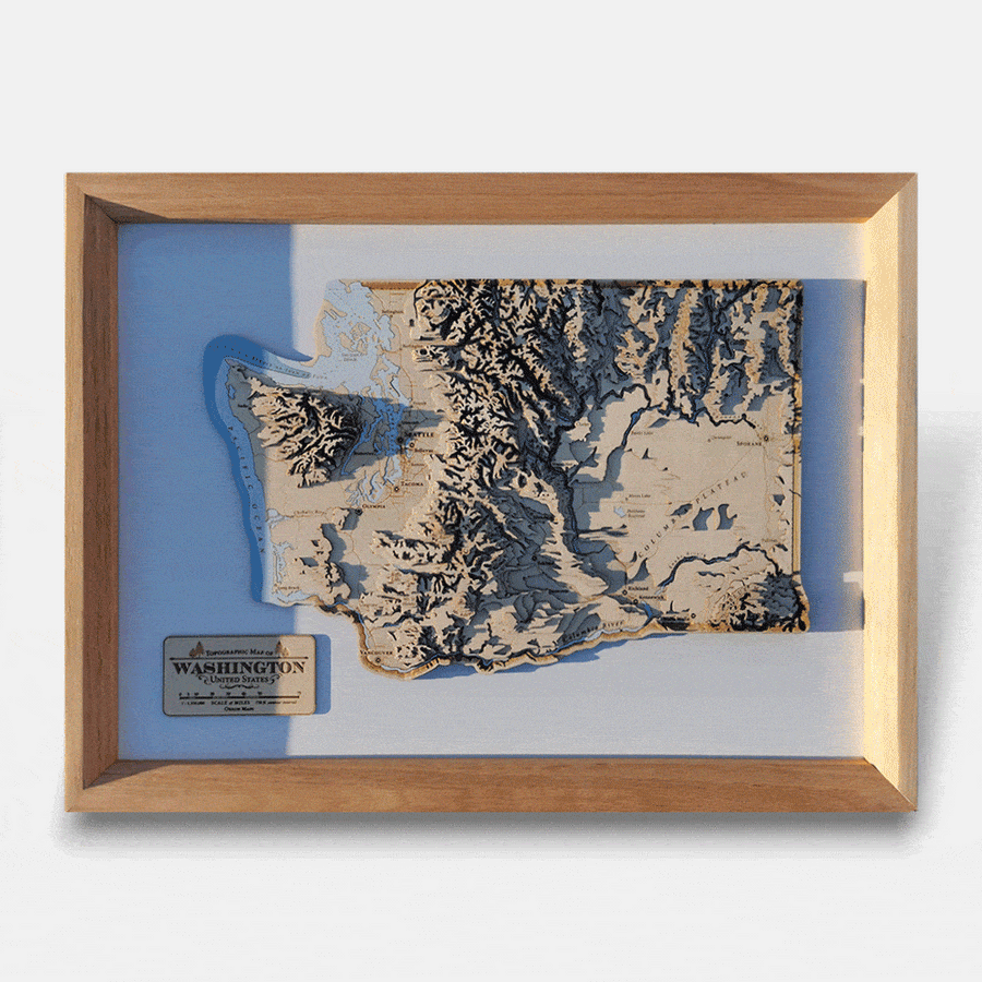 washington state relief map with shifting shadows