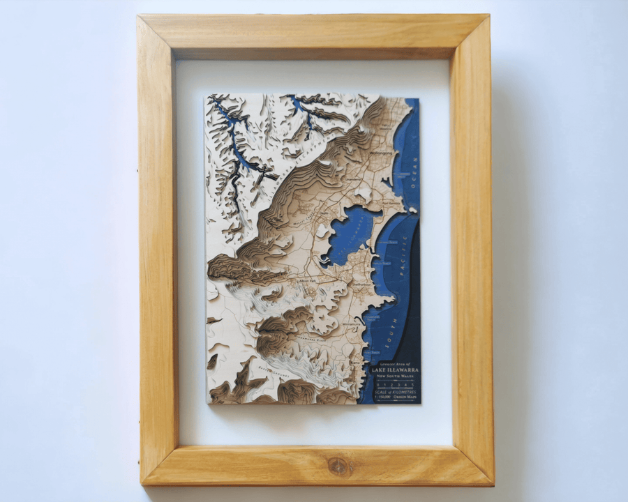 Wollongong NSW Australia Topographic Contour Map Art Wood