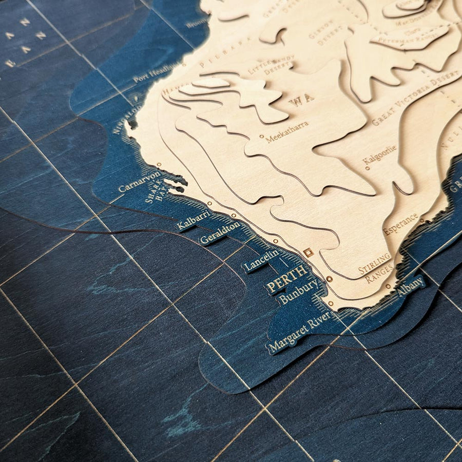 3d contour map art of western Australia showing Perth and Lancelin