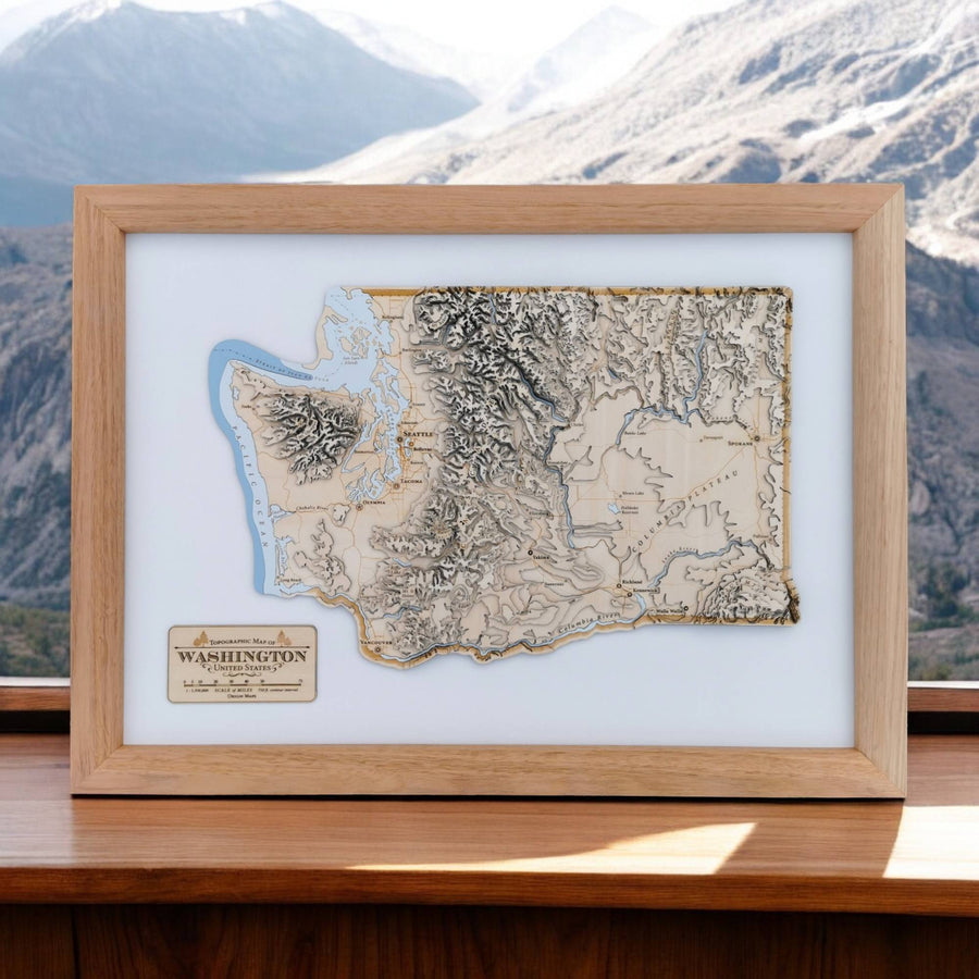 Washington State USA wooden topographic contour map art