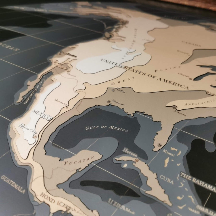 Wooden Contour map of North America