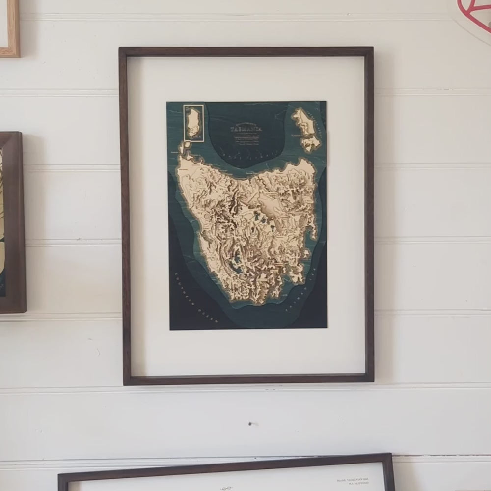 A wooden map of Tasmania, Australia